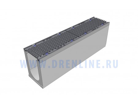 Лоток водоотводный бетонный DRENLINE Super DN150 h310  с решеткой чугунной ВЧ (комплект) кл. Е600