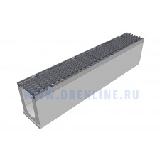 Лоток водоотводный бетонный DRENLINE Super DN100 h210 с решеткой чугунной ВЧ (комплект) кл. Е600